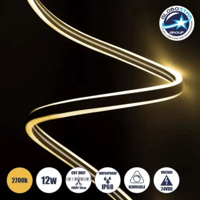 LEDTM® DOUBLESIDED 70482 Ταινία Neon Flex LED 12W/m 840lm/m 240° DC 24V Αδιάβροχο IP65 120 x SMD2835 Chip/m Θερμό Λευκό 2700K Dimmable - Sanan SMD Chip - Μ100 x Π0.8 x Υ1.6cm - 3 Χρόνια Εγγύηση