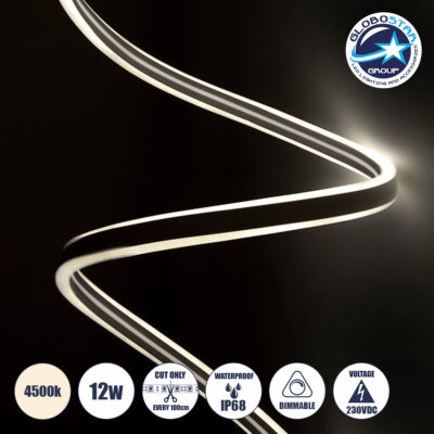 LEDTM® DOUBLESIDED 70491 Ταινία Neon Flex LED 12W/m 960lm/m 240° DC DC 220-240V Αδιάβροχο IP65 120 x SMD2835 Chip/m Φυσικό Λευκό 4500K Dimmable - Sanan SMD Chip - Μ100 x Π0.8 x Υ1.6cm - 3 Χρόνια Εγγύηση