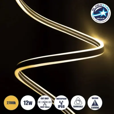 LEDTM® DOUBLESIDED 70492 Ταινία Neon Flex LED 12W/m 840lm/m 240° DC DC 220-240V Αδιάβροχο IP65 120 x SMD2835 Chip/m Θερμό Λευκό 2700K Dimmable - Sanan SMD Chip - Μ100 x Π0.8 x Υ1.6cm - 3 Χρόνια Εγγύηση