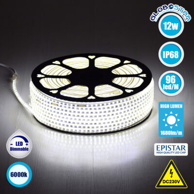 LEDTM® EPISLIM 70500 Ταινία LED 12W/m 1200lm/m 120° DC 220-240V Αδιάβροχη IP65 96 x SMD2835 Chip/m Ψυχρό Λευκό 6000K Dimmable - Epistar SMD Chip - Μ100 x Π1 x Υ0.5cm - 3 Χρόνια Εγγύηση