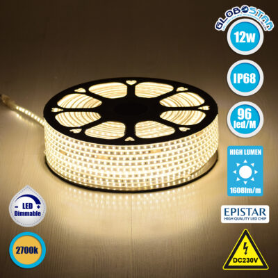 LEDTM® EPISLIM 70502 Ταινία LED 12W/m 1080lm/m 120° DC 220-240V Αδιάβροχη IP65 96 x SMD2835 Chip/m Θερμό Λευκό 2700K Dimmable - Epistar SMD Chip - Μ100 x Π1 x Υ0.5cm - 3 Χρόνια Εγγύηση