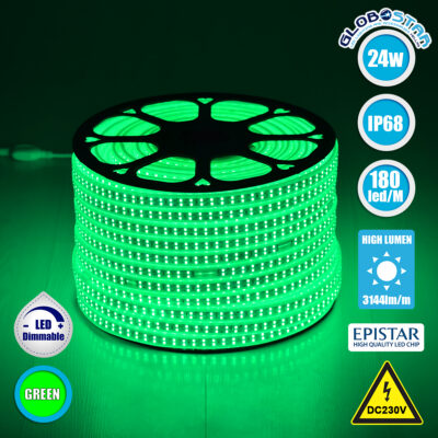 LEDTM® EPIWIDE 70515 Ταινία LED 24W/m 1560lm/m 120° DC 220-240V Αδιάβροχη IP65 180 x SMD2835 Chip/m Πράσινο Dimmable - Epistar SMD Chip - M100 x Π1.6 x Υ0.7cm - 3 Χρόνια Εγγύηση