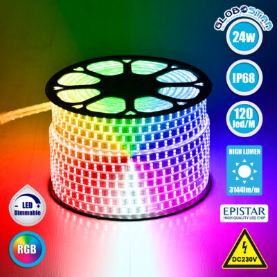 LEDTM® EPIWIDE 70517 Ταινία LED 24W/m 1560lm/m 120° DC 220-240V Αδιάβροχη IP65 120 x SMD5050 Chip/m Πολύχρωμο RGB Dimmable - Epistar SMD Chip - M100 x Π1.7 x Υ0.7cm - 3 Χρόνια Εγγύηση