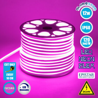LEDTM® NEOVALE 70567 Ταινία Neon Flex LED 12W/m 600lm/m 120° DC 24V Αδιάβροχο IP65 120 x SMD2835 Chip/m Ροζ Dimmable - Sanan SMD Chip - Μ100 x Π0.8 x Υ1.6cm - 3 Χρόνια Εγγύηση