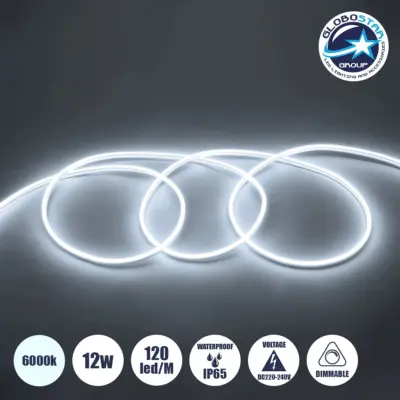 LEDTM® NEOVALE 70570 Ταινία Neon Flex LED 12W/m 1080lm/m 120° DC 220-240V Αδιάβροχο IP65 120 x SMD2835 Chip/m Ψυχρό Λευκό 6000K Dimmable - Sanan SMD Chip - Μ100 x Π0.8 x Υ1.6cm - 3 Χρόνια Εγγύηση
