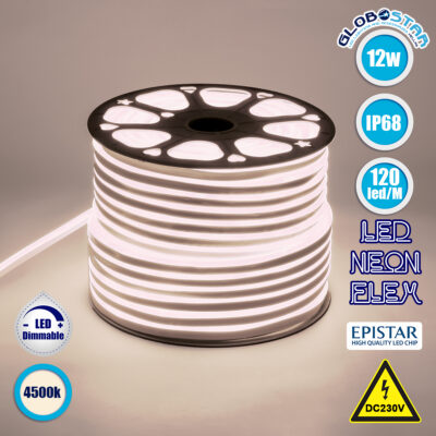 LEDTM® NEOVALE 70571 Ταινία Neon Flex LED 12W/m 960lm/m 120° DC 220-240V Αδιάβροχο IP65 120 x SMD2835 Chip/m Φυσικό Λευκό 4500K Dimmable - Sanan SMD Chip - Μ100 x Π0.8 x Υ1.6cm - 3 Χρόνια Εγγύηση