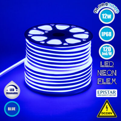 LEDTM® NEOVALE 70575 Ταινία Neon Flex LED 12W/m 600lm/m 120° DC 220-240V Αδιάβροχο IP65 120 x SMD2835 Chip/m Μπλε Dimmable - Sanan SMD Chip - Μ100 x Π0.8 x Υ1.6cm - 3 Χρόνια Εγγύηση