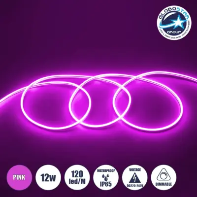 LEDTM® NEOVALE 70577 Ταινία Neon Flex LED 12W/m 600lm/m 120° DC 220-240V Αδιάβροχο IP65 120 x SMD2835 Chip/m Ροζ Dimmable - Sanan SMD Chip - Μ100 x Π0.8 x Υ1.6cm - 3 Χρόνια Εγγύηση