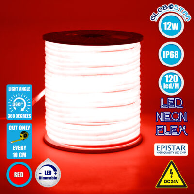 LEDTM® NEOTUBE 70583 Ταινία Neon Flex LED 12W/m 600lm/m 360° DC 24V Αδιάβροχο IP65 120 x SMD2835 Chip/m Κόκκινο Dimmable - Sanan SMD Chip - Μ100 x Π1.3 x Υ1.3cm - 3 Χρόνια Εγγύηση