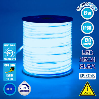 LEDTM® NEOTUBE 70585 Ταινία Neon Flex LED 12W/m 600lm/m 360° DC 24V Αδιάβροχο IP65 120 x SMD2835 Chip/m Μπλε Dimmable - Sanan SMD Chip - Μ100 x Π1.3 x Υ1.3cm - 3 Χρόνια Εγγύηση