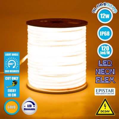 LEDTM® NEOTUBE 70586 Ταινία Neon Flex LED 12W/m 720lm/m 360° DC 24V Αδιάβροχο IP65 120 x SMD2835 Chip/m Ultra Θερμό Λευκό 2200K Dimmable - Sanan SMD Chip - Μ100 x Π1.3 x Υ1.3cm - 3 Χρόνια Εγγύηση