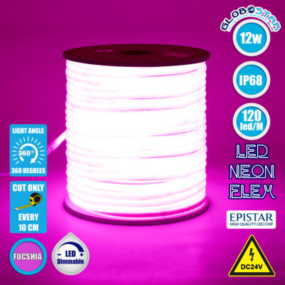 LEDTM® NEOTUBE 70587 Ταινία Neon Flex LED 12W/m 600lm/m 360° DC 24V Αδιάβροχο IP65 120 x SMD2835 Chip/m Ροζ Dimmable - Sanan SMD Chip - Μ100 x Π1.3 x Υ1.3cm - 3 Χρόνια Εγγύηση