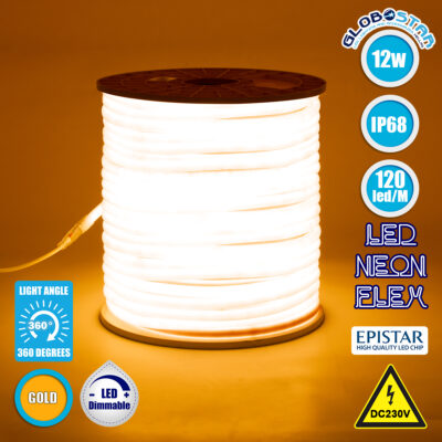 LEDTM® NEOTUBE 70596 Ταινία Neon Flex LED 12W/m 720lm/m 360° DC 220-240V Αδιάβροχο IP65 120 x SMD2835 Chip/m Ultra Θερμό Λευκό 2200K Dimmable - Sanan SMD Chip - Μ100 x Π1.3 x Υ1.3cm - 3 Χρόνια Εγγύηση