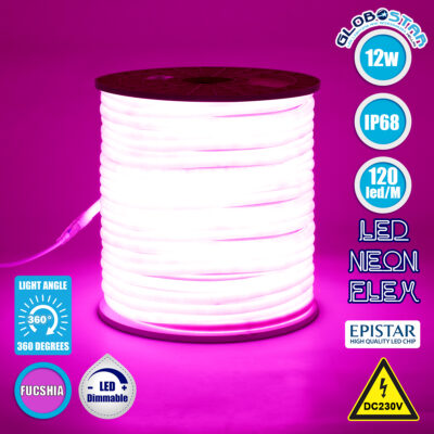 LEDTM® NEOTUBE 70597 Ταινία Neon Flex LED 12W/m 600lm/m 360° DC 220-240V Αδιάβροχο IP65 120 x SMD2835 Chip/m Ροζ Dimmable - Sanan SMD Chip - Μ100 x Π1.3 x Υ1.3cm - 3 Χρόνια Εγγύηση