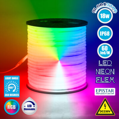 LEDTM® NEOTUBE 70598 Ταινία Neon Flex LED 18W/m 900lm/m 360° DC 220-240V Αδιάβροχο IP65 60 x SMD5050 Chip/m Πολύχρωμο RGB Dimmable - Sanan SMD Chip - Μ500 x Π2.1 x Υ2.1cm - 3 Χρόνια Εγγύηση
