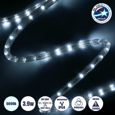 LEDTM® LIGHTUBE 70600 Φωτοσωλήνας LED 3.9W/m 195lm/m 360° DC 220-240V Αδιάβροχο IP65 36 x Diode Chip/m Ψυχρό Λευκό 6000K Dimmable - Μ100 x Π1.2 x Υ1.2cm - 2 Χρόνια Εγγύηση