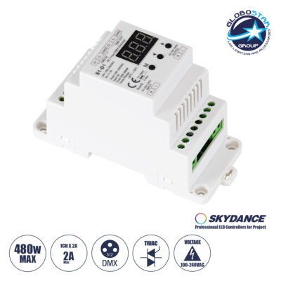 LEDTM® SKYDANCE-S1-D1 70672 AC Trailing Edge DMX Dimmer Ράγας με 1 x 2A 480W Κανάλι AC 220-240V 2A 480W Max IP20 - DMX512 & RDM - Μ11.5 x Π5 x Υ6.5cm - 5 Χρόνια Εγγύηση