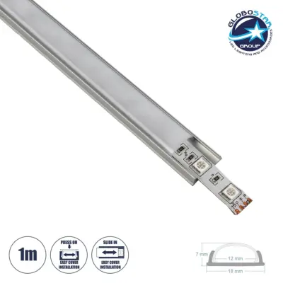 LEDTM® ALP-LINEAR CURBARIO 70802-1M Επιφανειακό Εύκαμπτο Προφίλ Αλουμινίου με Λευκό Γαλακτερό Πατητό Κάλυμμα για Ταινίες LED IP20 - Ασημί & Λευκό - Μ100 x Π1.8 x Υ0.5cm