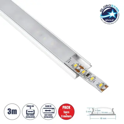 LEDTM® CURVED-PROFILE 70802-3M Προφίλ Αλουμινίου - Βάση & Ψύκτρα Ταινίας LED με Λευκό Γαλακτερό Κάλυμμα - Επιφανειακή Χρήση - Εύκαμπτο με Δυνατότητα Κυρτής Τοποθέτησης - Πατητό Κάλυμμα - Ασημί - 3 Μέτρα - Πακέτο 5 Τεμαχίων - Μ300 x Π1.8 x Υ0.5cm