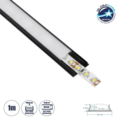 LEDTM® ALP-LINEAR CURBARIO 70804-1M Επιφανειακό Εύκαμπτο Προφίλ Αλουμινίου με Λευκό Γαλακτερό Πατητό Κάλυμμα για Ταινίες LED IP20 - Μαύρο & Λευκό - Μ100 x Π1.8 x Υ0.5cm