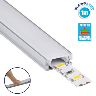 LEDTM® ALP-LINEAR SURFABO 70805-1M Επιφανειακό Προφίλ Αλουμινίου με Λευκό Γαλακτερό Πατητό Κάλυμμα για Ταινίες LED IP20 - Ασημί & Λευκό - Μ100 x Π1.6 x Υ0.7cm