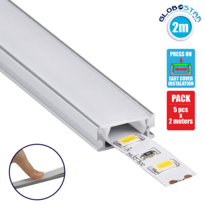 LEDTM® ALP-LINEAR SURFABO 70805-2M Επιφανειακό Προφίλ Αλουμινίου με Λευκό Γαλακτερό Πατητό Κάλυμμα για Ταινίες LED IP20 - Ασημί & Λευκό - Μ200 x Π1.6 x Υ0.7cm - Πακέτο 5 Τεμαχίων