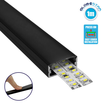 LEDTM® SURFACE-PROFILE 70810-1M Προφίλ Αλουμινίου - Βάση & Ψύκτρα Ταινίας LED με Μαύρο Φιμέ Κάλυμμα - Επιφανειακή Χρήση - Πατητό Κάλυμμα - Μαύρο - 1 Μέτρο - Μ100 x Π2.4 x Υ1.1cm