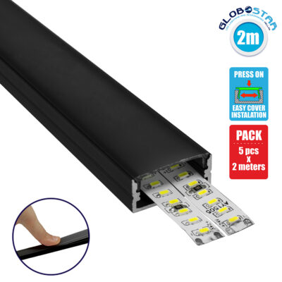 LEDTM® SURFACE-PROFILE 70810-2M Προφίλ Αλουμινίου - Βάση & Ψύκτρα Ταινίας LED με Μαύρο Φιμέ Κάλυμμα - Επιφανειακή Χρήση - Πατητό Κάλυμμα - Μαύρο - 2 Μέτρα - Πακέτο 5 Τεμαχίων - Μ200 x Π2.4 x Υ1.1cm