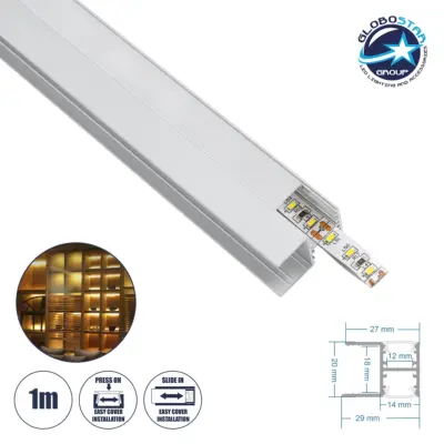 LEDTM® ALP-R-SHELF DODA 70814-1M Χωνευτό Προφίλ Αλουμινίου Ειδικό για Φωτισμό Ραφιού 18mm με Λευκό Γαλακτερό Πατητό Κάλυμμα για Ταινίες LED IP20 - Ασημί & Λευκό - Μ100 x Π1.5 x Υ2cm