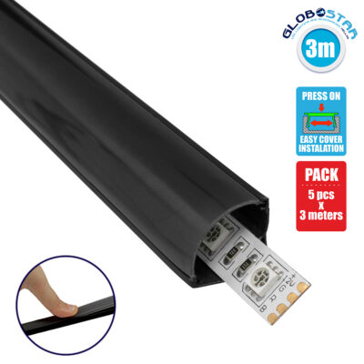 LEDTM® ALP-CORNER LINEO 70816-3M Επιφανειακό Γωνιακό Προφίλ Αλουμινίου με Μαύρο Φιμέ Πατητό Κάλυμμα για Ταινίες LED IP20 - Μαύρο - Μ300 x Π1.6 x Υ1.6cm - Πακέτο 5 Τεμαχίων