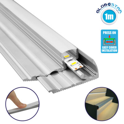 LEDTM® STAIR-PROFILE 70823-1M Προφίλ Αλουμινίου - Βάση & Ψύκτρα Ταινίας LED με Λευκό Γαλακτερό Κάλυμμα - Χρήση σε Σκαλοπάτια - Πατητό Κάλυμμα - Ασημί - 1 Μέτρο - Μ100 x Π6 x Υ2.1cm