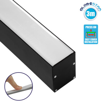 LEDTM® SURFACEPENDANT-PROFILE 70828-3M Προφίλ Αλουμινίου - Βάση & Ψύκτρα Ταινίας LED με Λευκό Γαλακτερό Κάλυμμα - Επιφανειακή & Κρεμαστή Χρήση - Πατητό Κάλυμμα - Μαύρο - 3 Μέτρα - Μ300 x Π5 x Υ7cm