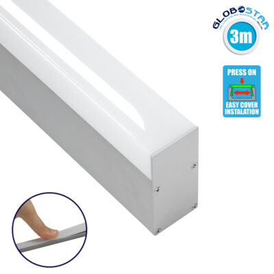 LEDTM® SURFACEPENDANT-PROFILE 70830-3M Προφίλ Αλουμινίου - Βάση & Ψύκτρα Ταινίας LED με Λευκό Γαλακτερό Κάλυμμα - Επιφανειακή & Κρεμαστή Χρήση - Πατητό Κάλυμμα - Ασημί - 3 Μέτρα - Μ300 x Π3.5 x Υ7.4cm