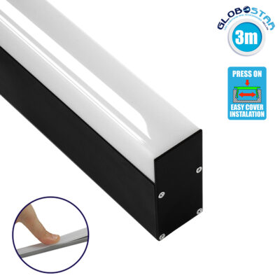 LEDTM® SURFACEPENDANT-PROFILE 70832-3M Προφίλ Αλουμινίου - Βάση & Ψύκτρα Ταινίας LED με Λευκό Γαλακτερό Κάλυμμα - Επιφανειακή & Κρεμαστή Χρήση - Πατητό Κάλυμμα - Μαύρο - 3 Μέτρα - Μ300 x Π3.5 x Υ7.4cm