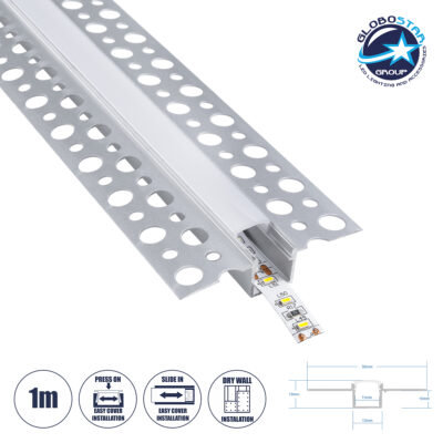 LEDTM® PLASTERBOARD-PROFILE 70838-1M Προφίλ Αλουμινίου - Βάση & Ψύκτρα Ταινίας LED με Λευκό Γαλακτερό Κάλυμμα - Χωνευτή Χρήση σε Γυψοσανίδα - Trimless - Πατητό Κάλυμμα - Ασημί - 1 Μέτρο - Μ100 x Π5.6 x Υ1.5cm