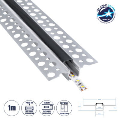 LEDTM® PLASTERBOARD-PROFILE 70839-1M Προφίλ Αλουμινίου - Βάση & Ψύκτρα Ταινίας LED με Μαύρο Φιμέ Κάλυμμα - Χωνευτή Χρήση σε Γυψοσανίδα - Trimless - Πατητό Κάλυμμα - Ασημί - 1 Μέτρο - Μ100 x Π5.6 x Υ1.5cm