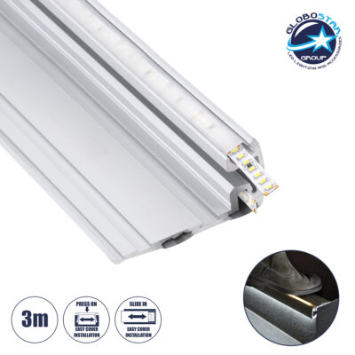 LEDTM® STAIR-PROFILE 70842-3M Προφίλ Αλουμινίου - Βάση & Ψύκτρα Ταινίας LED με Λευκό Γαλακτερό Κάλυμμα - Χρήση σε Σκαλοπάτια - Πατητό Κάλυμμα - Ασημί - 3 Μέτρα - Μ300 x Π8 x Υ3.2cm