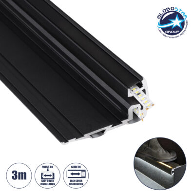 LEDTM® STAIR-PROFILE 70843-3M Προφίλ Αλουμινίου - Βάση & Ψύκτρα Ταινίας LED με Μαύρο Φιμέ Κάλυμμα - Χρήση σε Σκαλοπάτια - Πατητό Κάλυμμα - Μαύρο - 3 Μέτρα - Μ300 x Π8 x Υ3.2cm