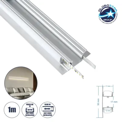 LEDTM® ALP-WALL-UPDOWN CONCEALED 70844-1M Επιφανειακό Προφίλ Αλουμινίου Ειδικό για Δημιουργία Κρυφού Φωτισμού Up & Down με Λευκό Γαλακτερό Πατητό Κάλυμμα για Ταινίες LED IP20 - Ασημί & Λευκό - Μ100 x Π5 x Υ1.7cm