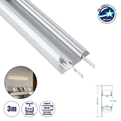 LEDTM® ALP-WALL-UPDOWN CONCEALED 70844-3M Επιφανειακό Προφίλ Αλουμινίου Ειδικό για Δημιουργία Κρυφού Φωτισμού Up & Down με Λευκό Γαλακτερό Πατητό Κάλυμμα για Ταινίες LED IP20 - Ασημί & Λευκό - Μ300 x Π5 x Υ1.7cm