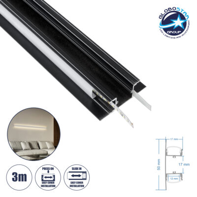 LEDTM® ALP-WALL-UPDOWN CONCEALED 70845-3M Επιφανειακό Προφίλ Αλουμινίου Ειδικό για Δημιουργία Κρυφού Φωτισμού Up & Down με Λευκό Γαλακτερό Πατητό Κάλυμμα για Ταινίες LED IP20 - Μαύρο & Λευκό - Μ300 x Π5 x Υ1.7cm