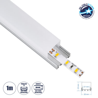 LEDTM® SURFACEPENDANT-PROFILE 70847-1M Προφίλ Αλουμινίου - Βάση & Ψύκτρα Ταινίας LED με Λευκό Γαλακτερό Κάλυμμα - Επιφανειακή & Κρεμαστή Χρήση - Πατητό Κάλυμμα - Ασημί - 1 Μέτρο - Μ100 x Π2.6 x Υ2.3cm