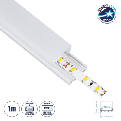 LEDTM® SURFACEPENDANT-PROFILE 70848-1M Προφίλ Αλουμινίου - Βάση & Ψύκτρα Ταινίας LED με Λευκό Γαλακτερό Κάλυμμα - Επιφανειακή & Κρεμαστή Χρήση - Πατητό Κάλυμμα - Λευκό - 1 Μέτρο - Μ100 x Π2.6 x Υ2.3cm