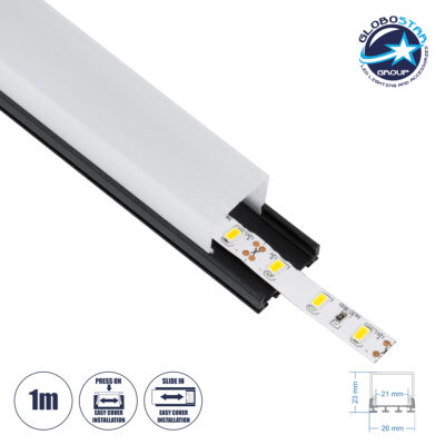 LEDTM® SURFACEPENDANT-PROFILE 70849-1M Προφίλ Αλουμινίου - Βάση & Ψύκτρα Ταινίας LED με Λευκό Γαλακτερό Κάλυμμα - Επιφανειακή & Κρεμαστή Χρήση - Πατητό Κάλυμμα - Μαύρο - 1 Μέτρο - Μ100 x Π2.6 x Υ2.3cm
