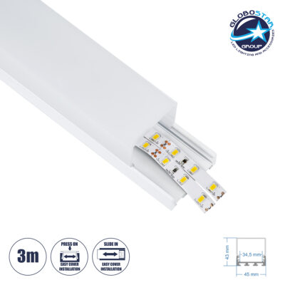 LEDTM® SURFACEPENDANT-PROFILE 70865-3M Προφίλ Αλουμινίου - Βάση & Ψύκτρα Ταινίας LED με Λευκό Γαλακτερό Κάλυμμα - Επιφανειακή & Κρεμαστή Χρήση - Πατητό Κάλυμμα - Λευκό - 3 Μέτρα - Μ300 x Π4.5 x Υ4.2cm