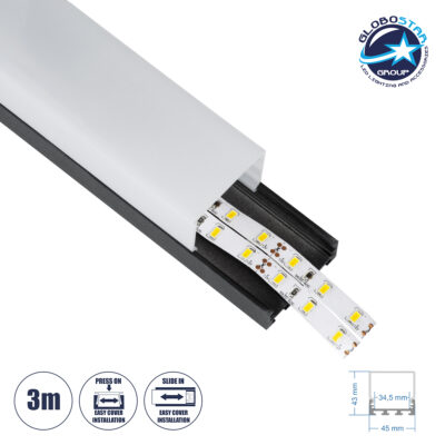 LEDTM® SURFACEPENDANT-PROFILE 70866-3M Προφίλ Αλουμινίου - Βάση & Ψύκτρα Ταινίας LED με Λευκό Γαλακτερό Κάλυμμα - Επιφανειακή & Κρεμαστή Χρήση - Πατητό Κάλυμμα - Μαύρο - 3 Μέτρα - Μ300 x Π4.5 x Υ4.2cm