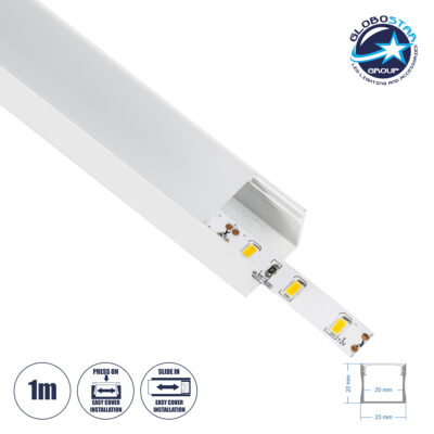 LEDTM® SURFACE-PROFILE 70868-1M Προφίλ Αλουμινίου - Βάση & Ψύκτρα Ταινίας LED με Λευκό Γαλακτερό Κάλυμμα - Επιφανειακή Χρήση - Πατητό Κάλυμμα - Λευκό - 1 Μέτρο - Μ100 x Π2.3 x Υ2cm