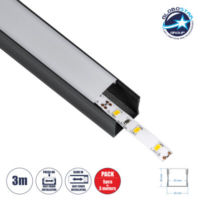 LEDTM® ALP-LINEAR LIGHTLINE 70869-3M Επιφανειακό Προφίλ Αλουμινίου με Λευκό Γαλακτερό Πατητό Κάλυμμα για Ταινίες LED IP20 - Μαύρο & Λευκό - Μ300 x Π2.3 x Υ2cm - Πακέτο 5 Τεμαχίων