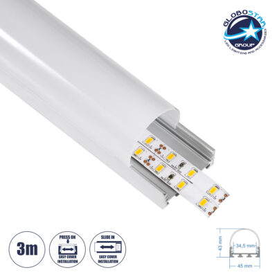 LEDTM® SURFACEPENDANT-PROFILE 70870-3M Προφίλ Αλουμινίου - Βάση & Ψύκτρα Ταινίας LED με Λευκό Γαλακτερό Κάλυμμα - Επιφανειακή & Κρεμαστή Χρήση - Πατητό Κάλυμμα - Ασημί - 3 Μέτρα - Μ300 x Π4.5 x Υ4.2cm