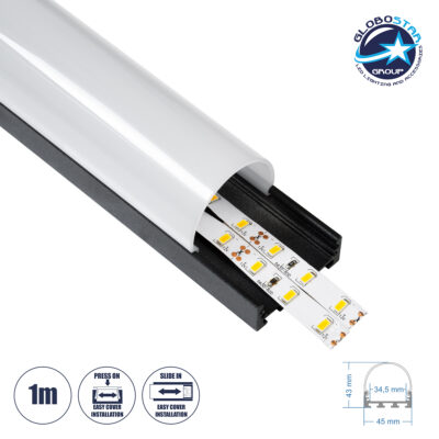LEDTM® SURFACEPENDANT-PROFILE 70872-1M Προφίλ Αλουμινίου - Βάση & Ψύκτρα Ταινίας LED με Λευκό Γαλακτερό Κάλυμμα - Επιφανειακή & Κρεμαστή Χρήση - Πατητό Κάλυμμα - Μαύρο - 1 Μέτρα - Μ100 x Π4.5 x Υ4.2cm